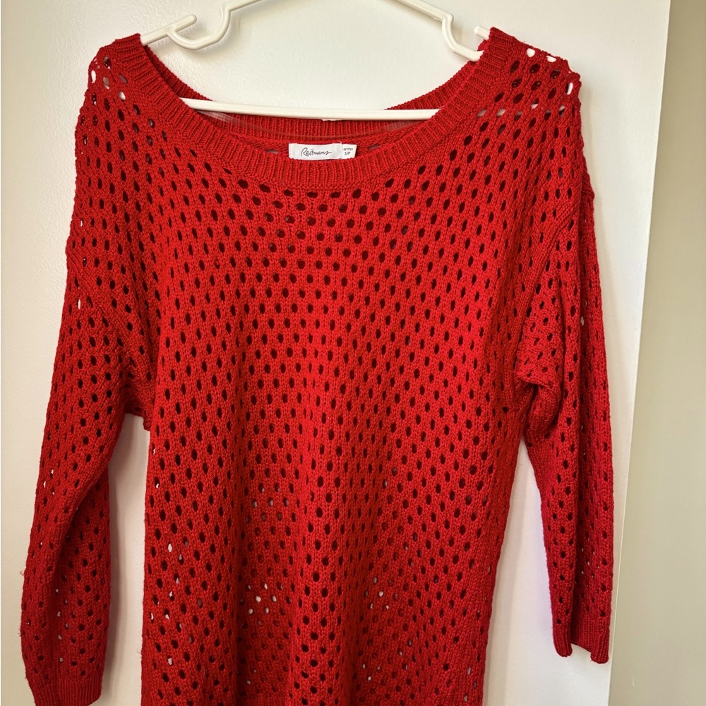 Red Open-Knit Sweater